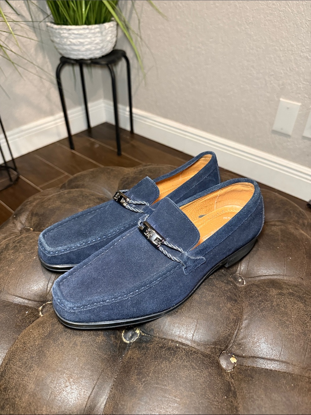 Stacy Adams Men's Suede Moc Toe Slip On Loafers Size 9.5 Dress Shoes Blue